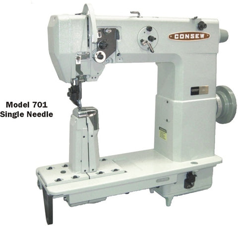 Consew 701 Post Bed Top and Bottom Roller Feed Sewing Machine